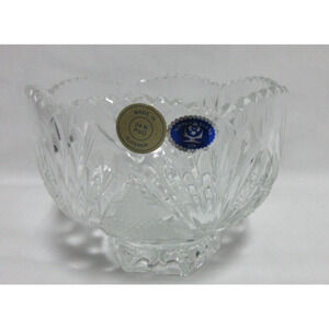 Bohemian Cut Crystal Glass Bowl Footed Saw Tooth 3.75" Slovakia Original Tags